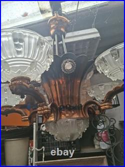Lustre Ezan Cuivre Art Déco 6 Feux