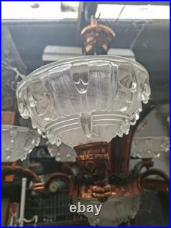 Lustre Ezan Cuivre Art Déco 6 Feux