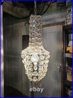 Lustre Montgolfière Pampilles Cristal Art Déco