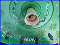 Lustre Suspension Vintage Porcelaine Verre Teinte Et Pampilles Diam 23cm 9b23