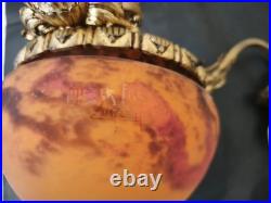 Lustre art déco Muller Frères Lunéville Pâte de verre marmoréen bronze doré