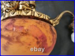 Lustre art déco Muller Frères Lunéville Pâte de verre marmoréen bronze doré