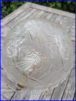 Lustre lampe art déco 1930 Hettier Vincent en verre moulé pressé fleurs stylisé