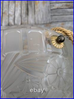 Lustre lampe art déco 1930 Hettier Vincent en verre moulé pressé fleurs stylisé