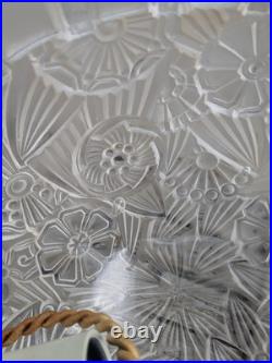 Lustre lampe art déco 1930 Hettier Vincent en verre moulé pressé fleurs stylisé