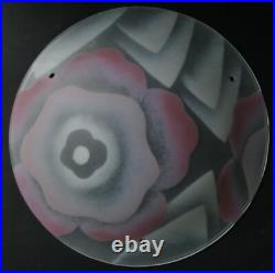 Lustre plafonnier ART DECO MAXONADE Paris Verre émaillé Rose Era Loys Lucha