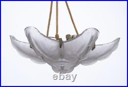 Lustre /suspension Art Déco En Verre Moulé Par Sabino 50 CM