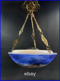 Lustre suspension vasque Art Déco en pâte de verre signée Lorrain