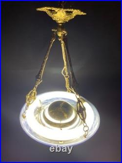 Lustre suspension vasque Art Déco en pâte de verre signée Lorrain