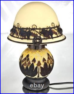MULLER Frères Lunéville Rare Lampe Houblons Vase Pâte de Verre Gravé ART DECO