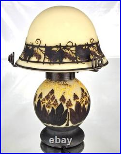MULLER Frères Lunéville Rare Lampe Houblons Vase Pâte de Verre Gravé ART DECO MULLER Frères Lunéville Rare Lampe Houblons Vase Pâte de Verre Gravé ART DECO
