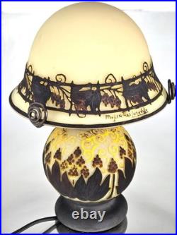 MULLER Frères Lunéville Rare Lampe Houblons Vase Pâte de Verre Gravé ART DECO