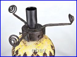 MULLER Frères Lunéville Rare Lampe Houblons Vase Pâte de Verre Gravé ART DECO