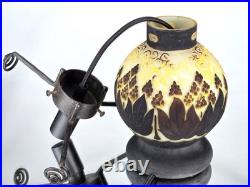 MULLER Frères Lunéville Rare Lampe Houblons Vase Pâte de Verre Gravé ART DECO