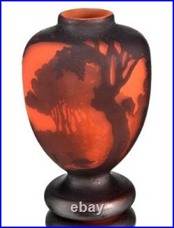 MULLER Frères Lunéville Vase Paysage Lacustre Pâte de Verre Gravé ART DECO