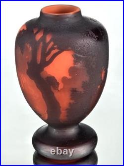 MULLER Frères Lunéville Vase Paysage Lacustre Pâte de Verre Gravé ART DECO