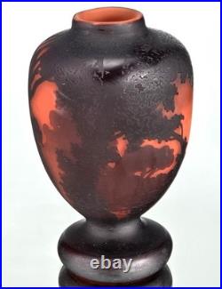 MULLER Frères Lunéville Vase Paysage Lacustre Pâte de Verre Gravé ART DECO