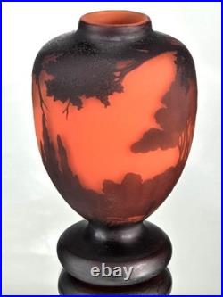 MULLER Frères Lunéville Vase Paysage Lacustre Pâte de Verre Gravé ART DECO