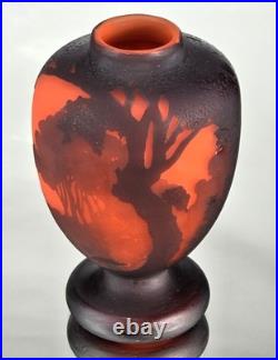 MULLER Frères Lunéville Vase Paysage Lacustre Pâte de Verre Gravé ART DECO