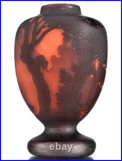 MULLER Frères Lunéville Vase Paysage Lacustre Pâte de Verre Gravé ART DECO