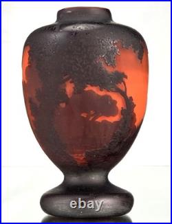 MULLER Frères Lunéville Vase Paysage Lacustre Pâte de Verre Gravé ART DECO