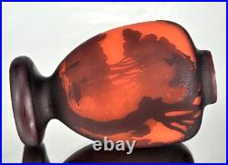 MULLER Frères Lunéville Vase Paysage Lacustre Pâte de Verre Gravé ART DECO