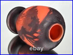 MULLER Frères Lunéville Vase Paysage Lacustre Pâte de Verre Gravé ART DECO