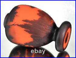 MULLER Frères Lunéville Vase Paysage Lacustre Pâte de Verre Gravé ART DECO