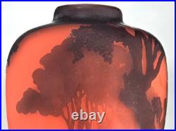 MULLER Frères Lunéville Vase Paysage Lacustre Pâte de Verre Gravé ART DECO
