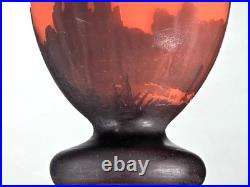 MULLER Frères Lunéville Vase Paysage Lacustre Pâte de Verre Gravé ART DECO
