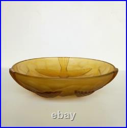 Magnifique Coupe Decor Aux Oiseaux En Verre Moule Ambre Art Deco