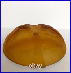 Magnifique Coupe Decor Aux Oiseaux En Verre Moule Ambre Art Deco