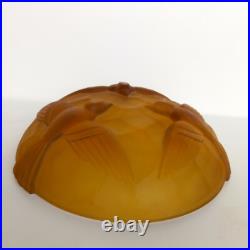 Magnifique Coupe Decor Aux Oiseaux En Verre Moule Ambre Art Deco