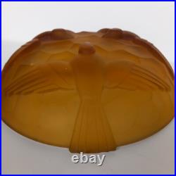 Magnifique Coupe Decor Aux Oiseaux En Verre Moule Ambre Art Deco