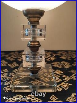 Magnifique LAMPE ART DECO PIED cristal taille style ADNET VERRE Clichy blanc