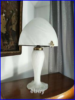 Magnifique Lampe Champignon En Pte De Verre Blanc Laiteux Art Déco