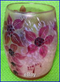 Magnifique vase LEGRAS pâte de verre fond givré Art Déco 1920 décor floral fleur