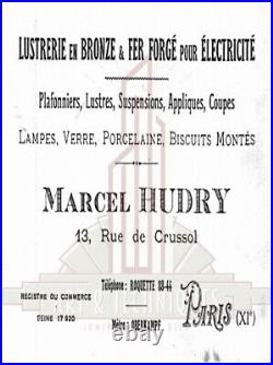 Marcel Hudry Applique Art Déco En Bronze Nickelé & Tulipe En Verre Pressé 1930