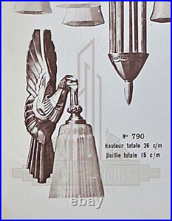 Marcel Hudry Applique Art Déco En Bronze Nickelé & Tulipe En Verre Pressé 1930