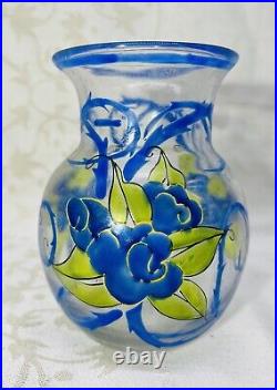 Mazoyer Enamelled Glass Vase Emaille Fleurs Art Deco Moulins Allier Auvergne 30