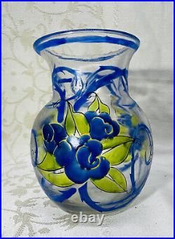 Mazoyer Enamelled Glass Vase Emaille Fleurs Art Deco Moulins Allier Auvergne 30