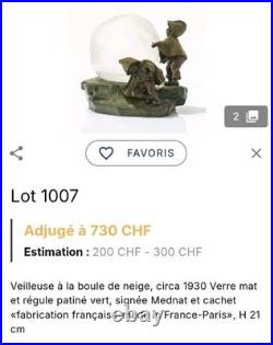 Mednat Lampe Veilleuse Enfants A La Boule De Neige Métal+ Verre Art Deco 1930