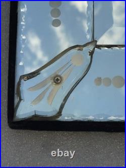 Miroir Vénitien Ancien Gravé Biseauté Fronton Floral Verre Mercuré 80 cm