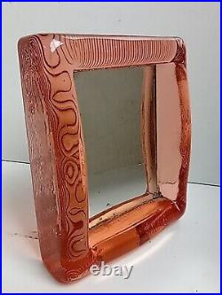 Miroir de table Art Deco verre moulé rosé HT15x13x5 cm 1kg