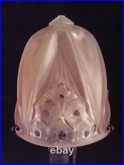 Muller Frères Lampe Art Déco En Fer Forgé & Dôme En Verre Pressé 1930