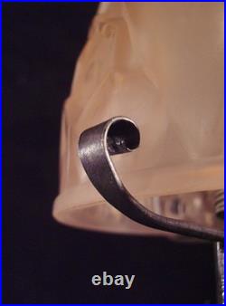 Muller Frères Lampe Art Déco En Fer Forgé & Dôme En Verre Pressé 1930 Muller Frères Lampe Art Déco En Fer Forgé & Dôme En Verre Pressé 1930