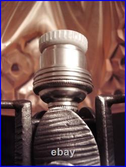 Muller Frères Lampe Art Déco En Fer Forgé & Dôme En Verre Pressé 1930 Muller Frères Lampe Art Déco En Fer Forgé & Dôme En Verre Pressé 1930