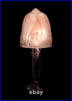 Muller Frères Lampe Art Déco En Fer Forgé & Dôme En Verre Pressé 1930 Muller Frères Lampe Art Déco En Fer Forgé & Dôme En Verre Pressé 1930