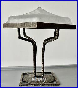 Muller Frères Lunéville Lampe De Table En Verre Pressé Fer Forgé Art Déco