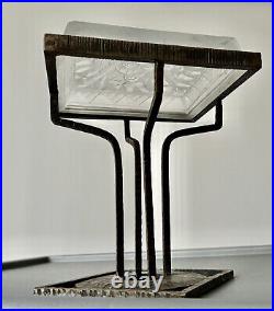Muller Frères Lunéville Lampe De Table En Verre Pressé Fer Forgé Art Déco